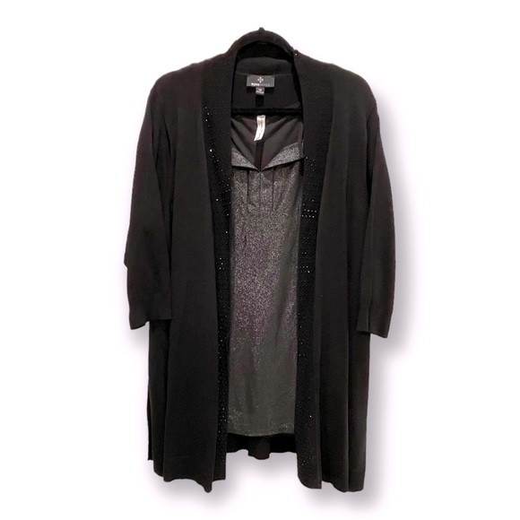 Ronni Nicole 1X Blk Full Length Sweater w/ Blk Embellishment-Neck & Front - Picture 2 of 5